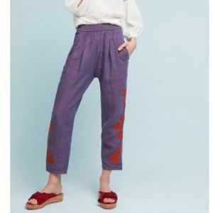 Embroidered Linen Pants- Size M Anthropologie